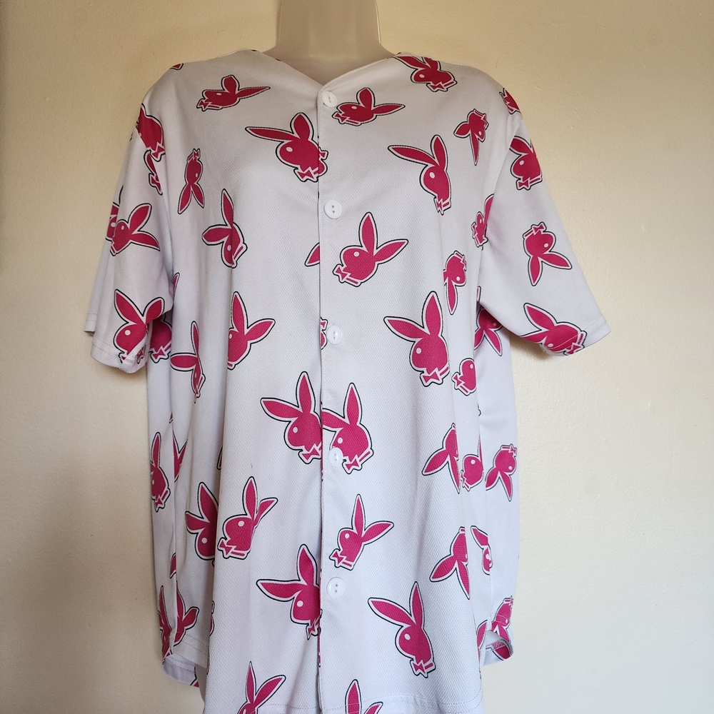 PLAYBOY White and Pink Women's Jersey Top